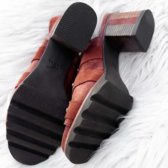 SOREL | Addington Lace Up Sandal Rustic Orange/Brown Block Heel | Size 8 - Picture 7 of 11